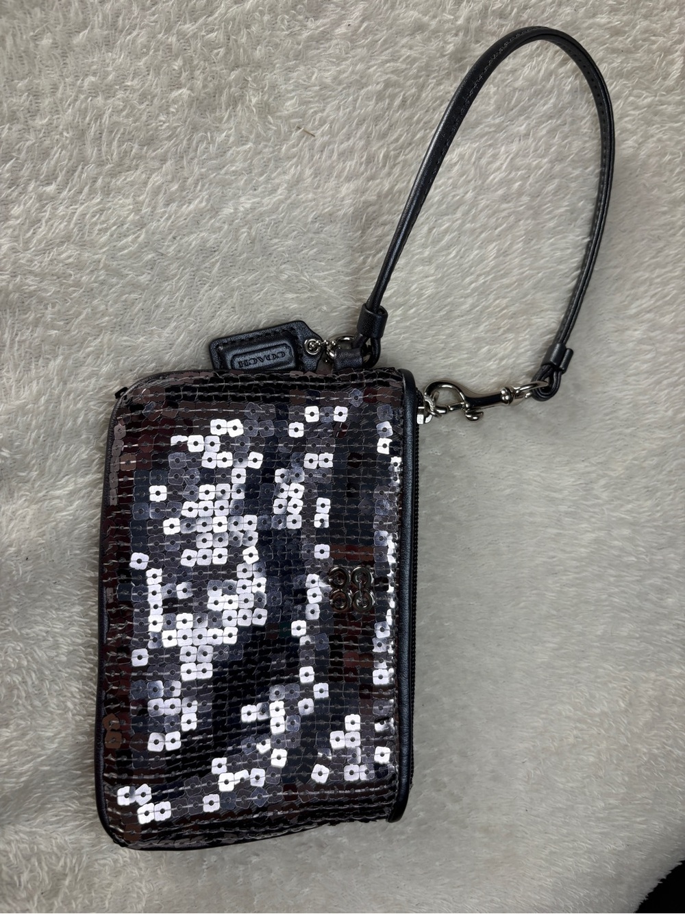 Coach Poppy Sequin Wristlet Clutch in Black - Picture 8 of 12